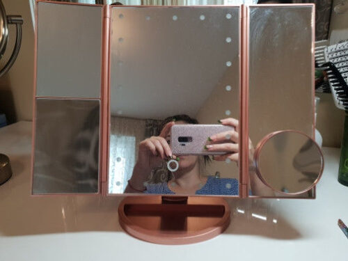 Led Makeup Vanity Mirror Tri Fold 10x Magnifying Mirror with Lights photo review