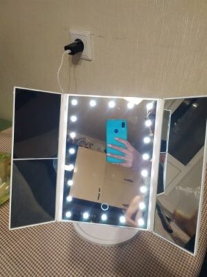 Led Makeup Vanity Mirror Tri Fold 10x Magnifying Mirror with Lights photo review
